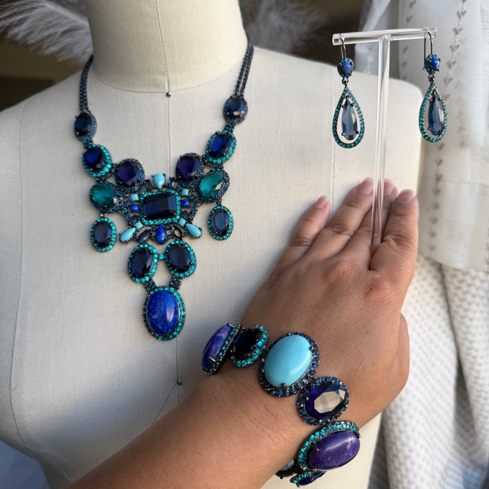 CAROLEE LUX |VTG|Set of Deep Blue Purple Teal Necklace Bracelet and Earring Set